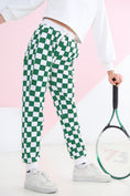 Load image into Gallery viewer, Girl's Pink Green Plaid Trousers Outdoor Drawstring Sweatpants
