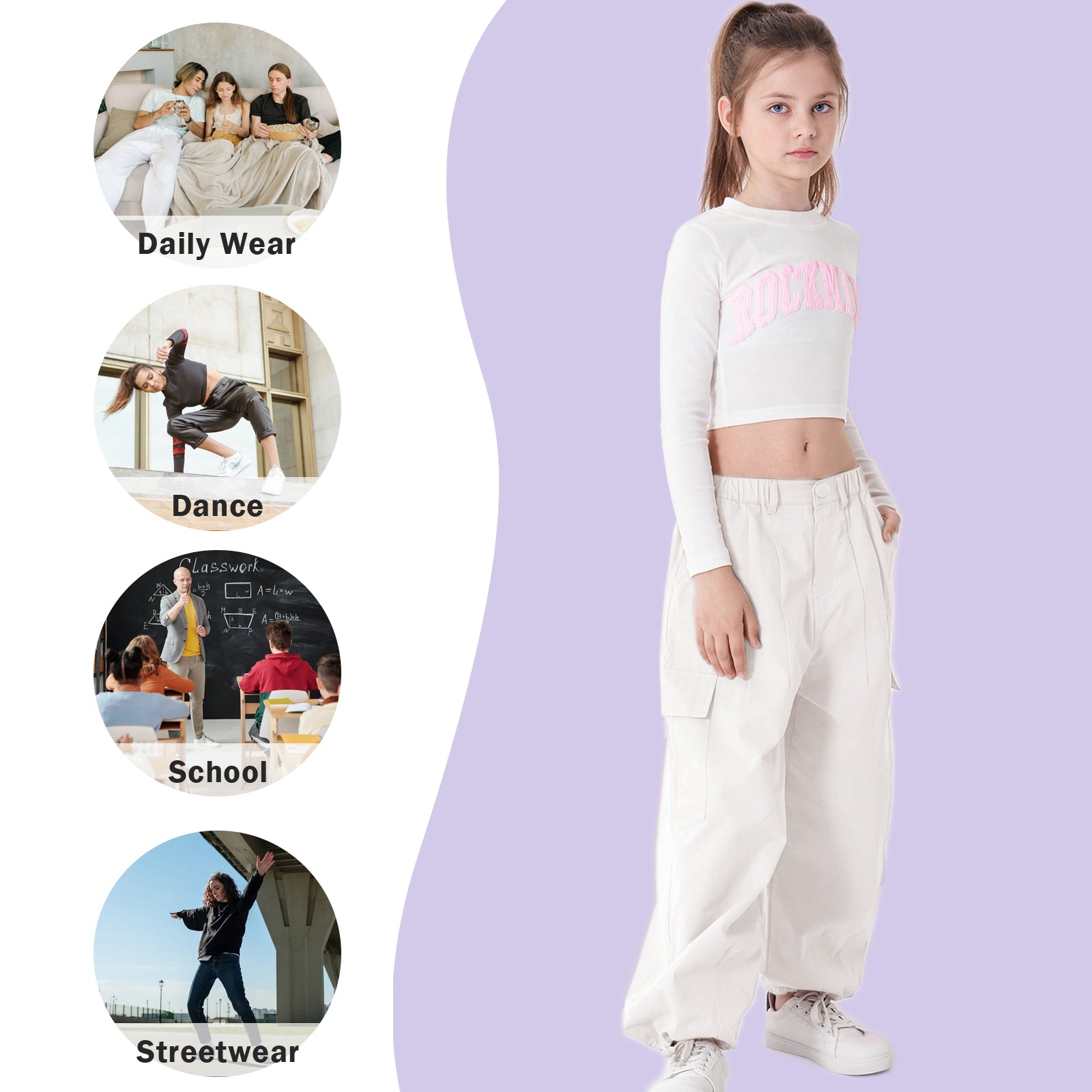 Girl's Elasticated Waist Cargo Trousers with Multi Pockets