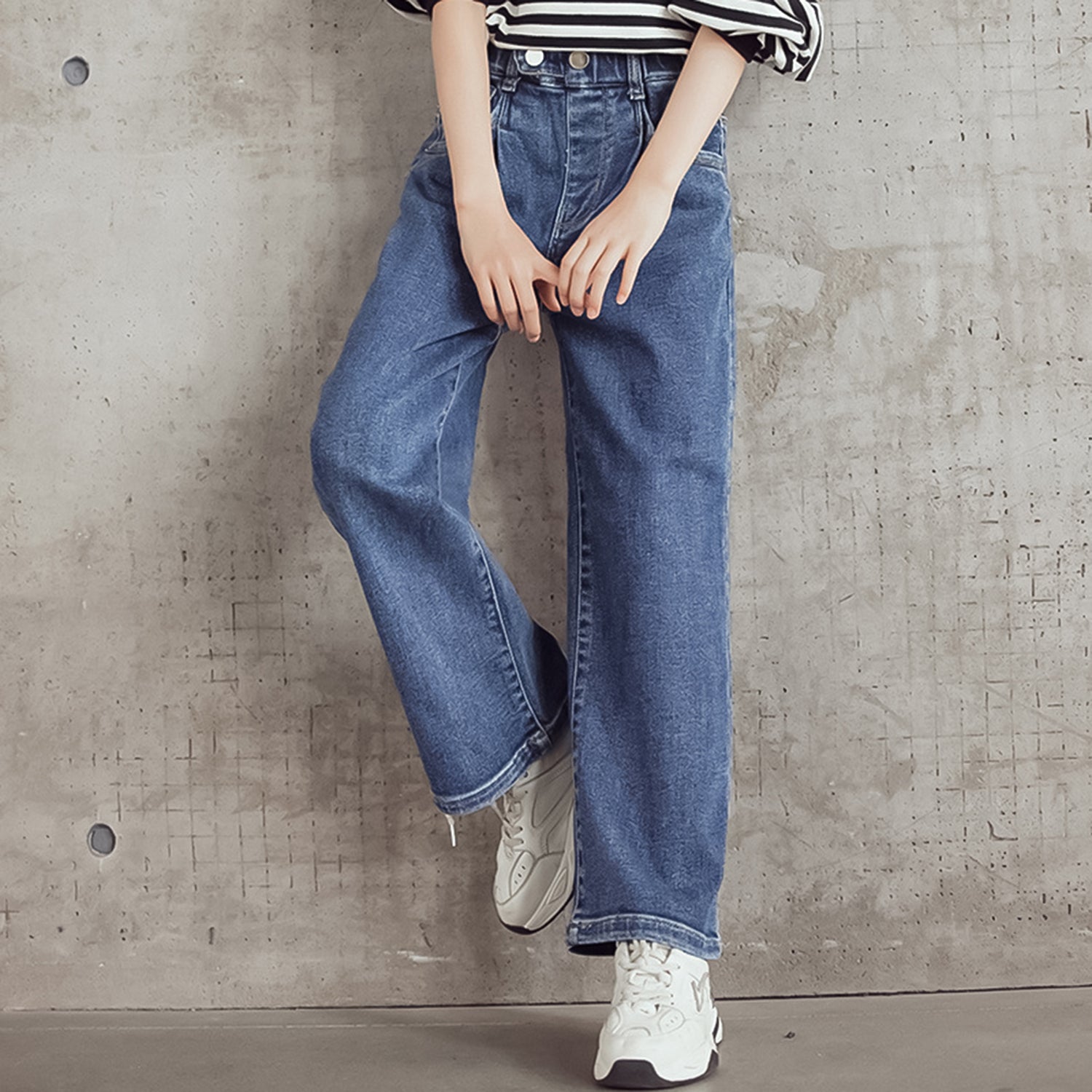 Girls Solid Color Denim Wide Leg Pants