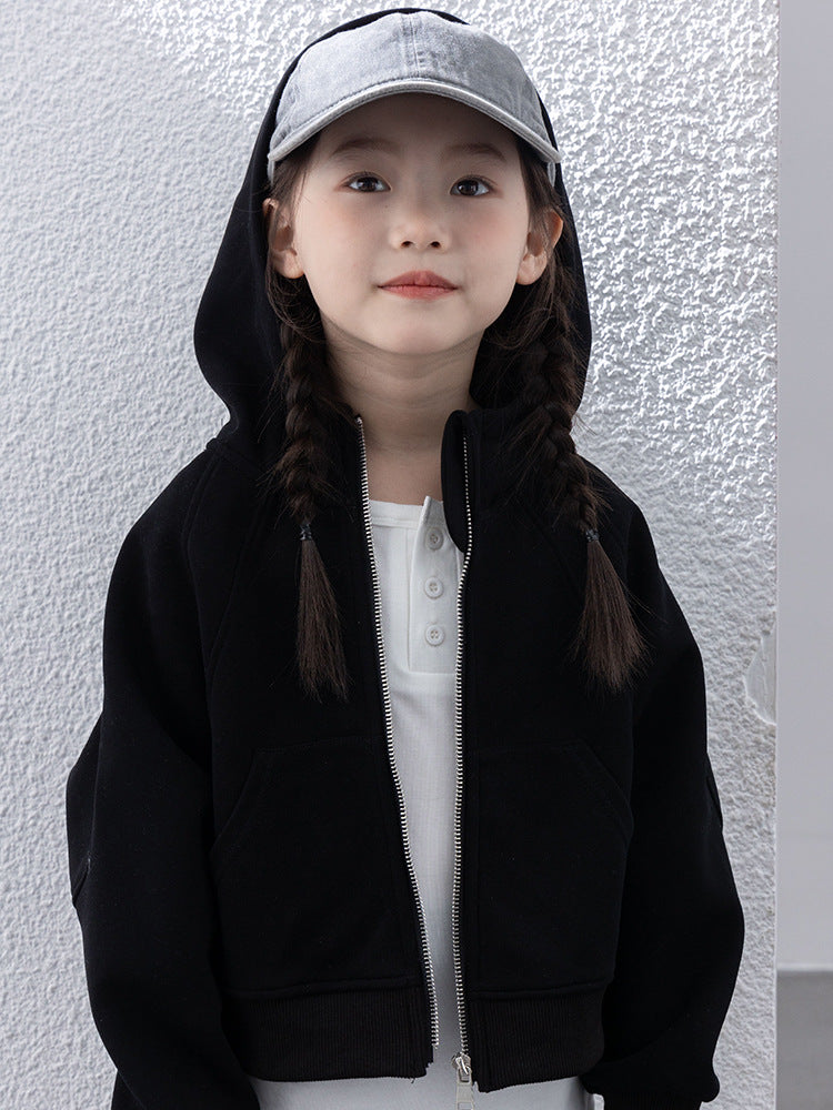 Girls Zip Up Hoodies Cropped with Pocket