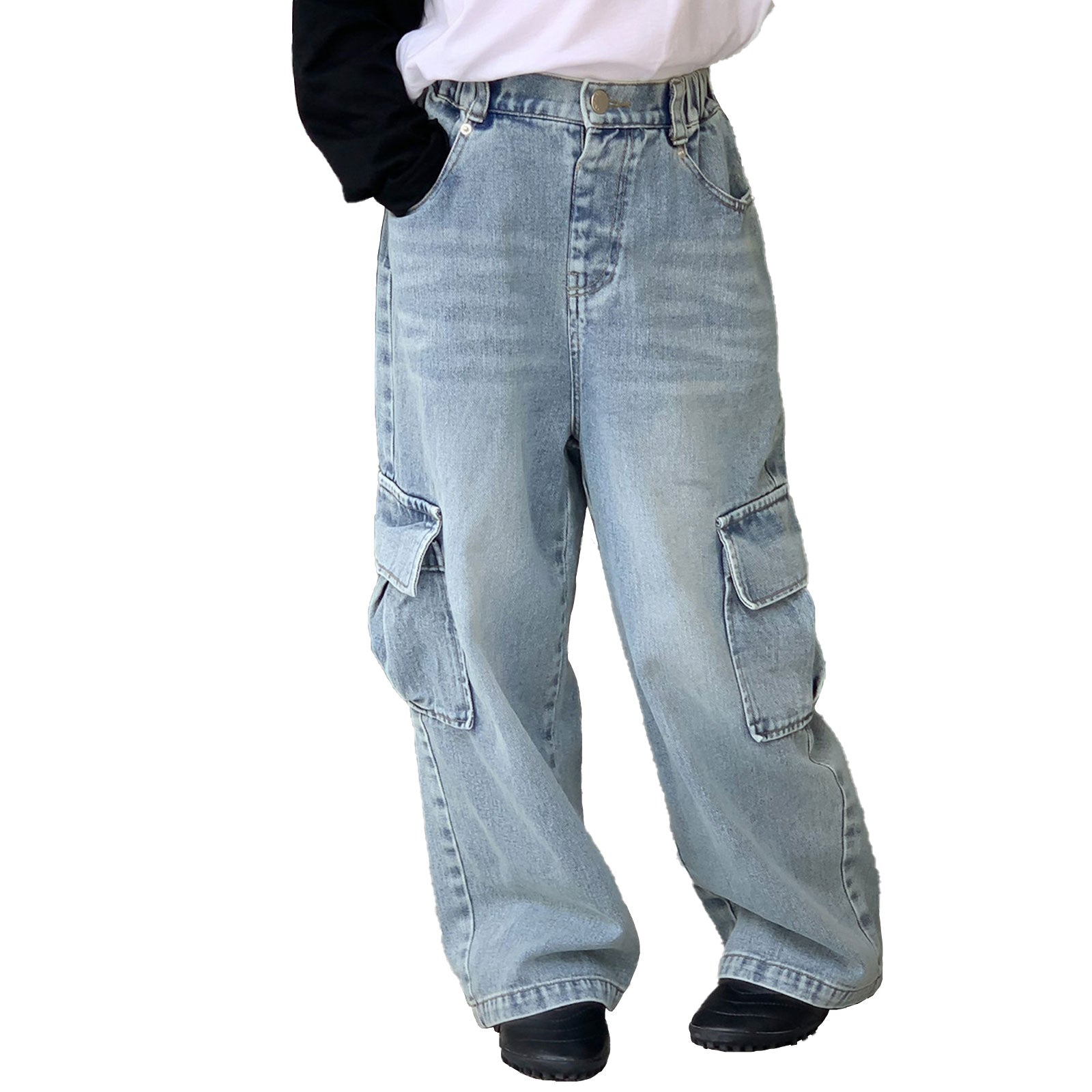 Girls Blue Denim Baggy Cargo Pants