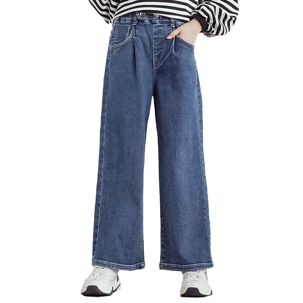 Girls Solid Color Denim Wide Leg Pants