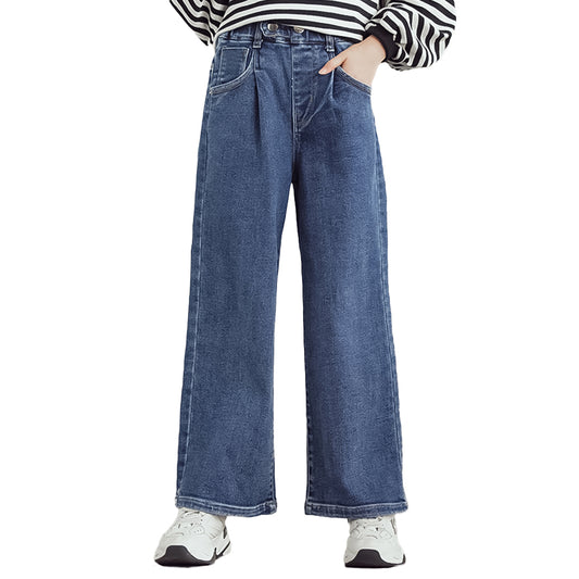 Pantaloni a gamba larga in denim tinta unita da bambina 