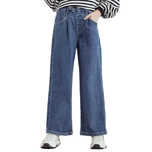 Girls Solid Color Denim Wide Leg Pants