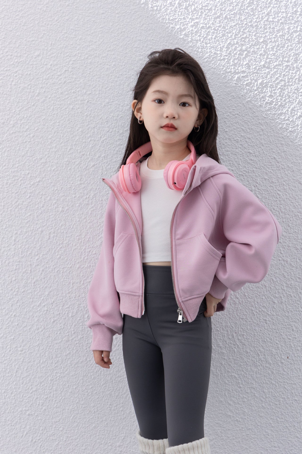 Girls Zip Up Hoodies Cropped with Pocket