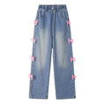 Load image into Gallery viewer, Side Pink Bow Wide Leg Jeans

