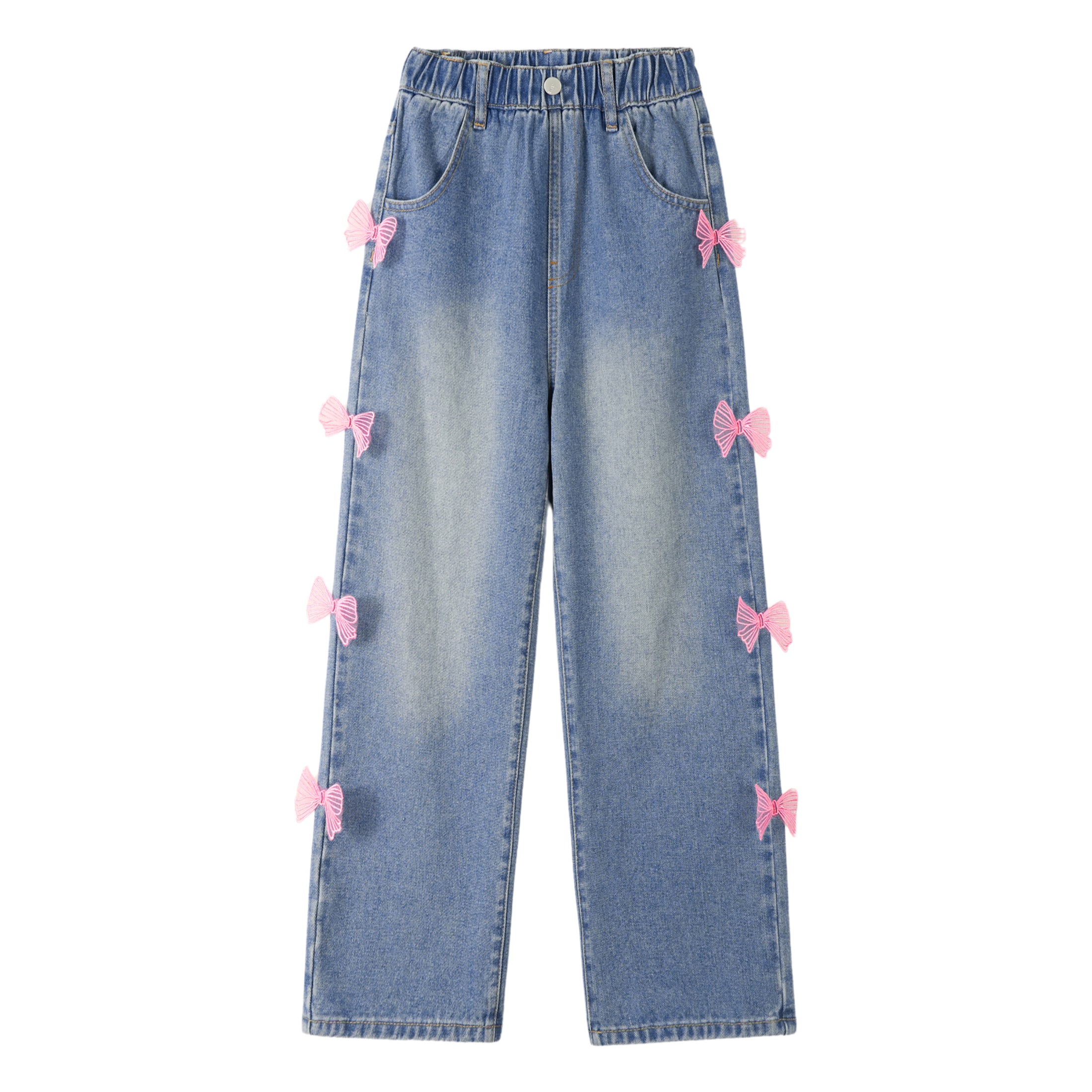 Side Pink Bow Wide Leg Jeans