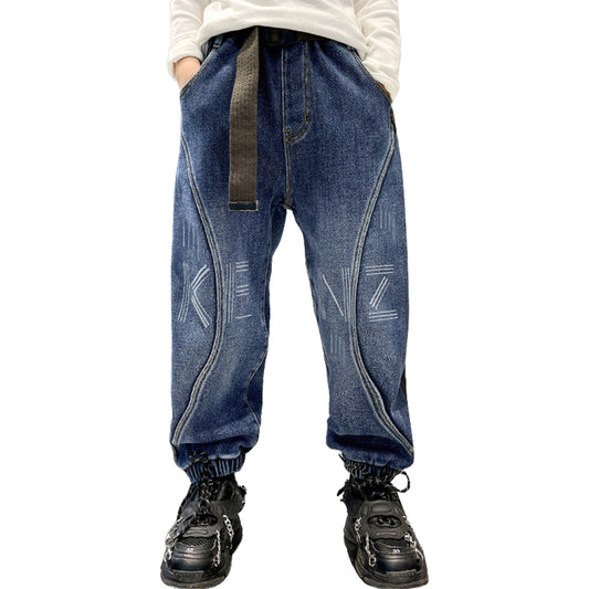 Boys Blue Patchwork Color Block Jeans