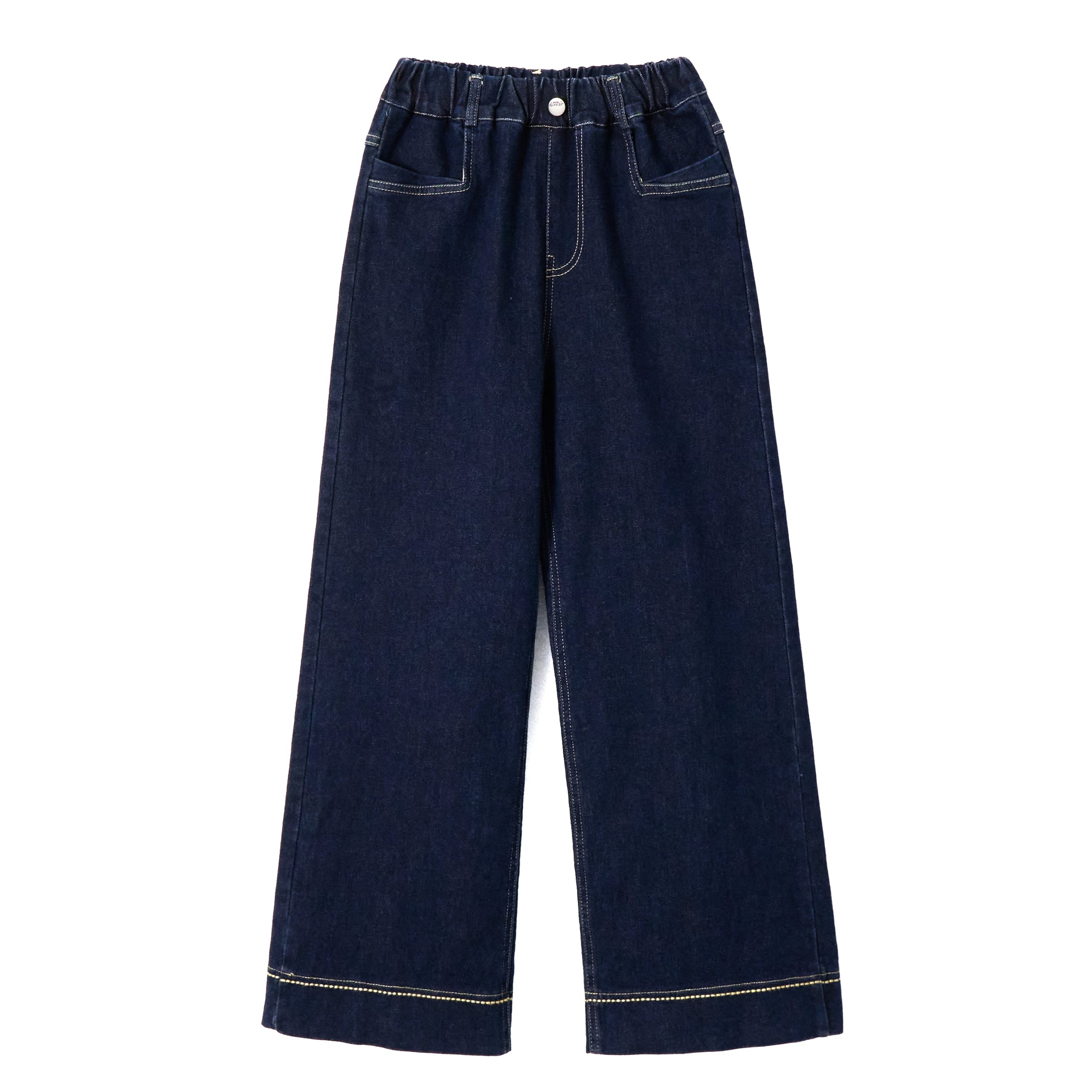 Girls Primary Color Topstitch Basic Denim Wide Leg Pants