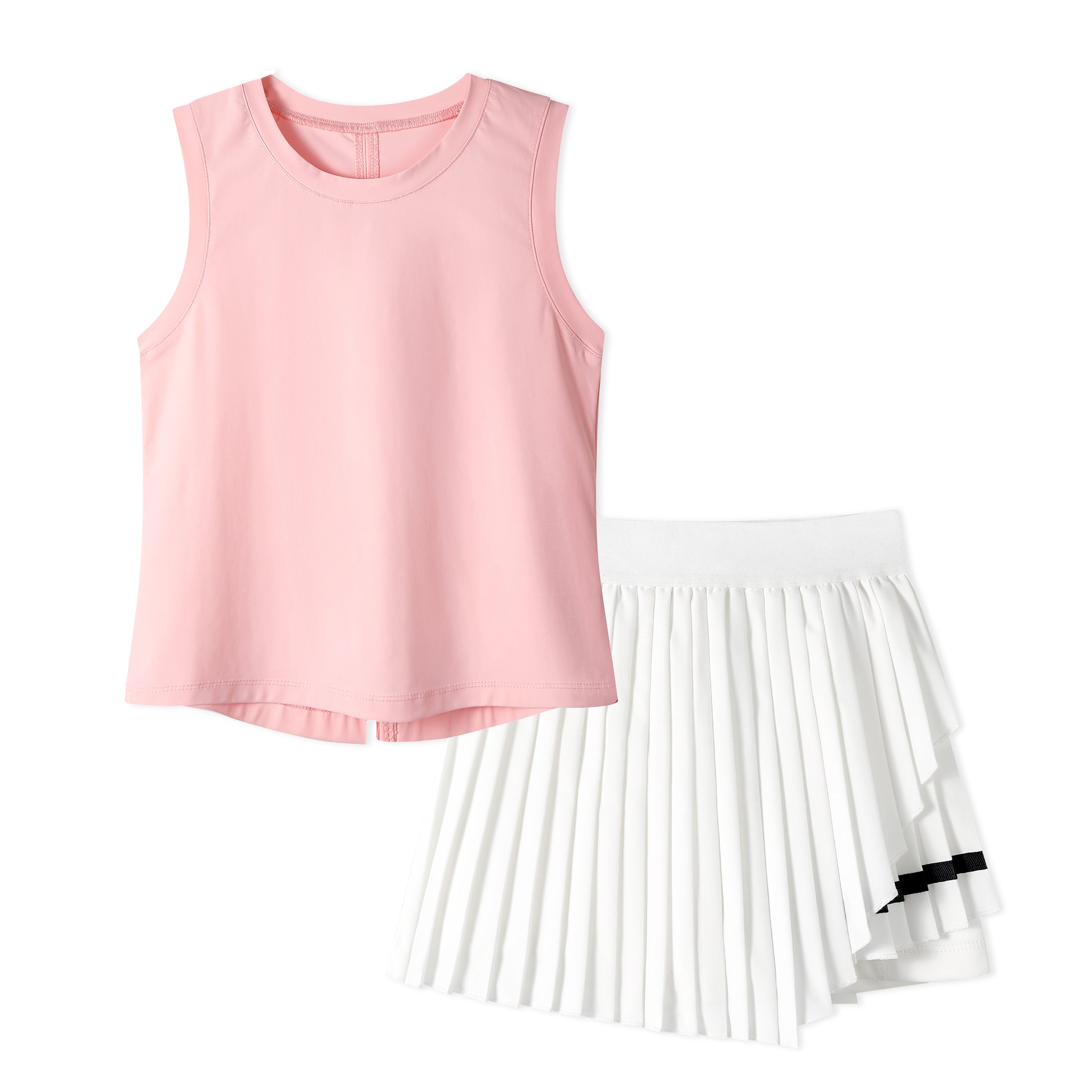 Rolanko Girls Tennis Skirt Set, UPF 50+ Tank Top & Pleated Skirt