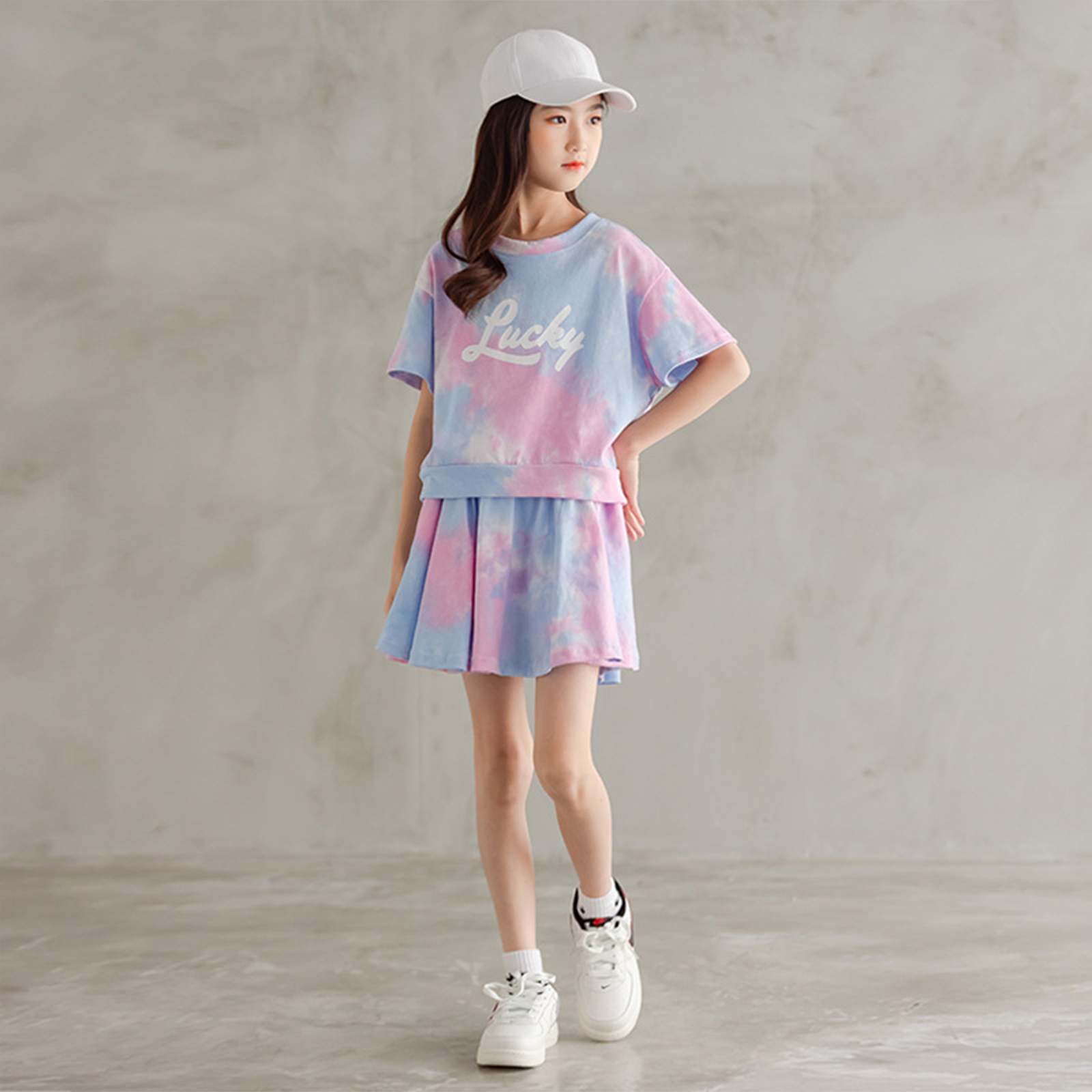 Girl's Summer Tie Dyed Short Sleeve Outfit