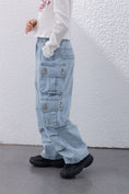 Load image into Gallery viewer, Light Blue Multi-Pocket Wide Leg Straight Leg Jeans
