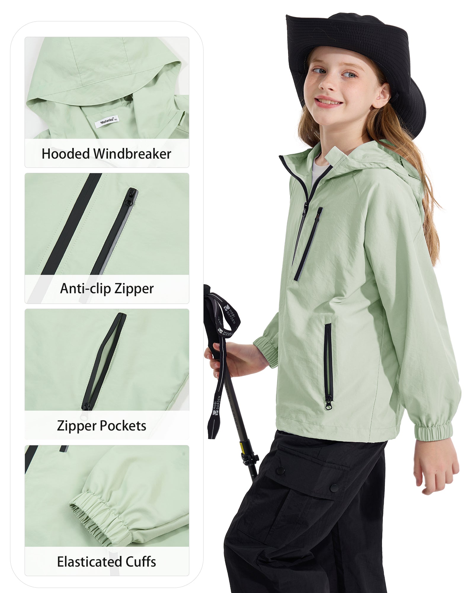 Girls' Solid Colour Windproof Jacket with Reflective Stripes