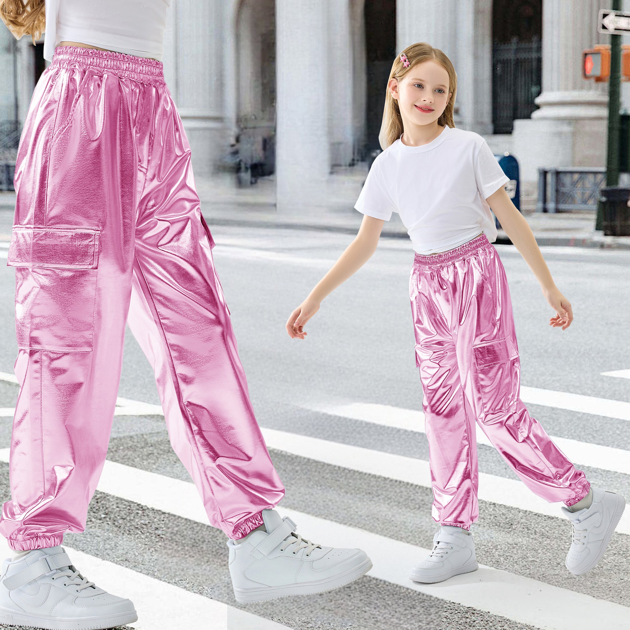 Girls Hip Hop Dance Cotton Cargo Jogger Pants for Kids