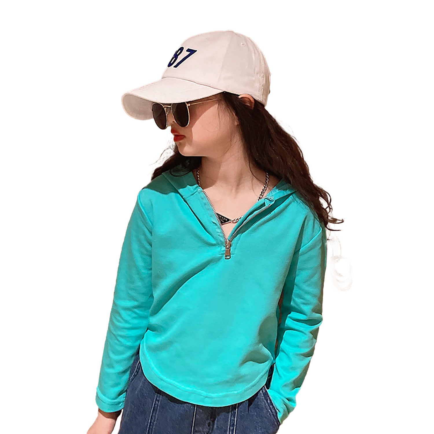 Girl's Casual Streetwear Hooded Thin Pullover Sweatshirt