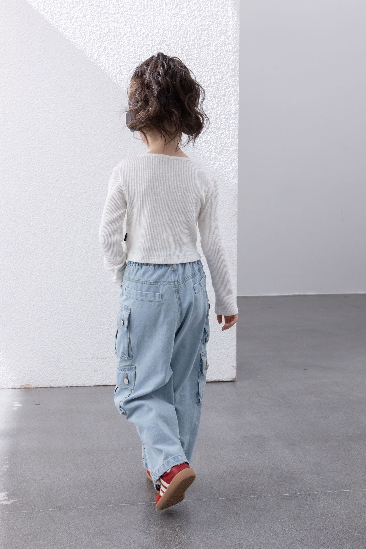 Light Blue Multi-Pocket Wide Leg Straight Leg Jeans