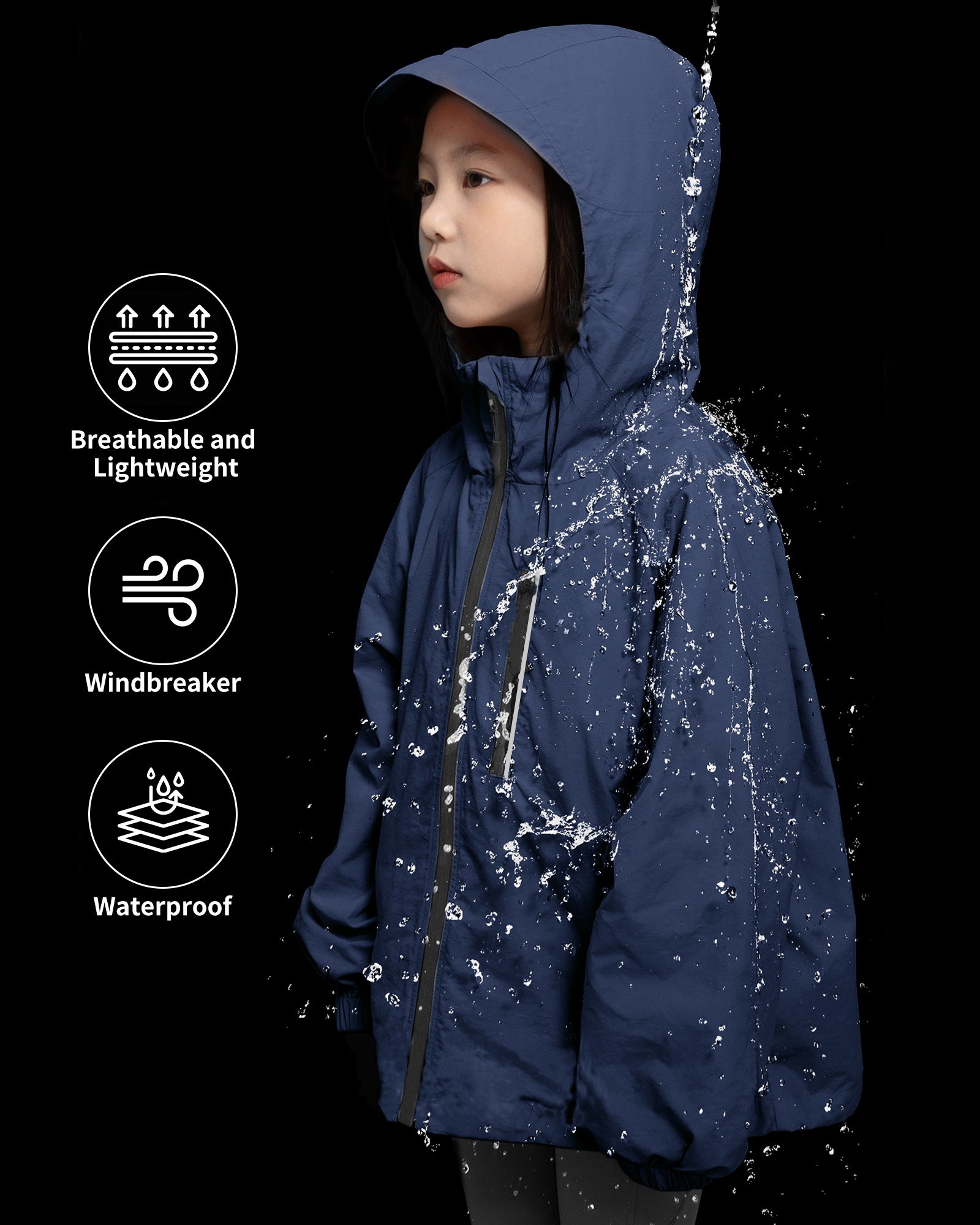 Girls' Solid Colour Windproof Jacket with Reflective Stripes