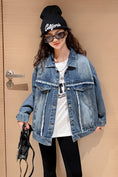 Load image into Gallery viewer, Girls Blue Ribbed Line Denim Jacket
