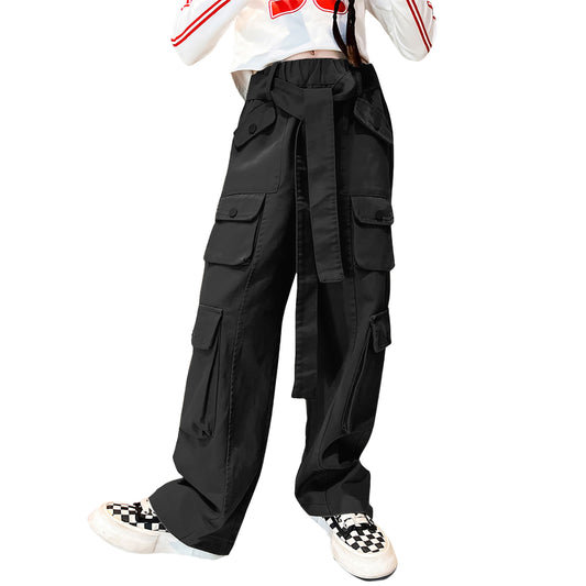 Girl's Casual High Waist Baggy Wide Leg Cargo Pants