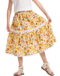 Load image into Gallery viewer, Rolanko Girls Floral Print A-Line High Waist Tiered Boho Maxi Skirt with Lace Trim
