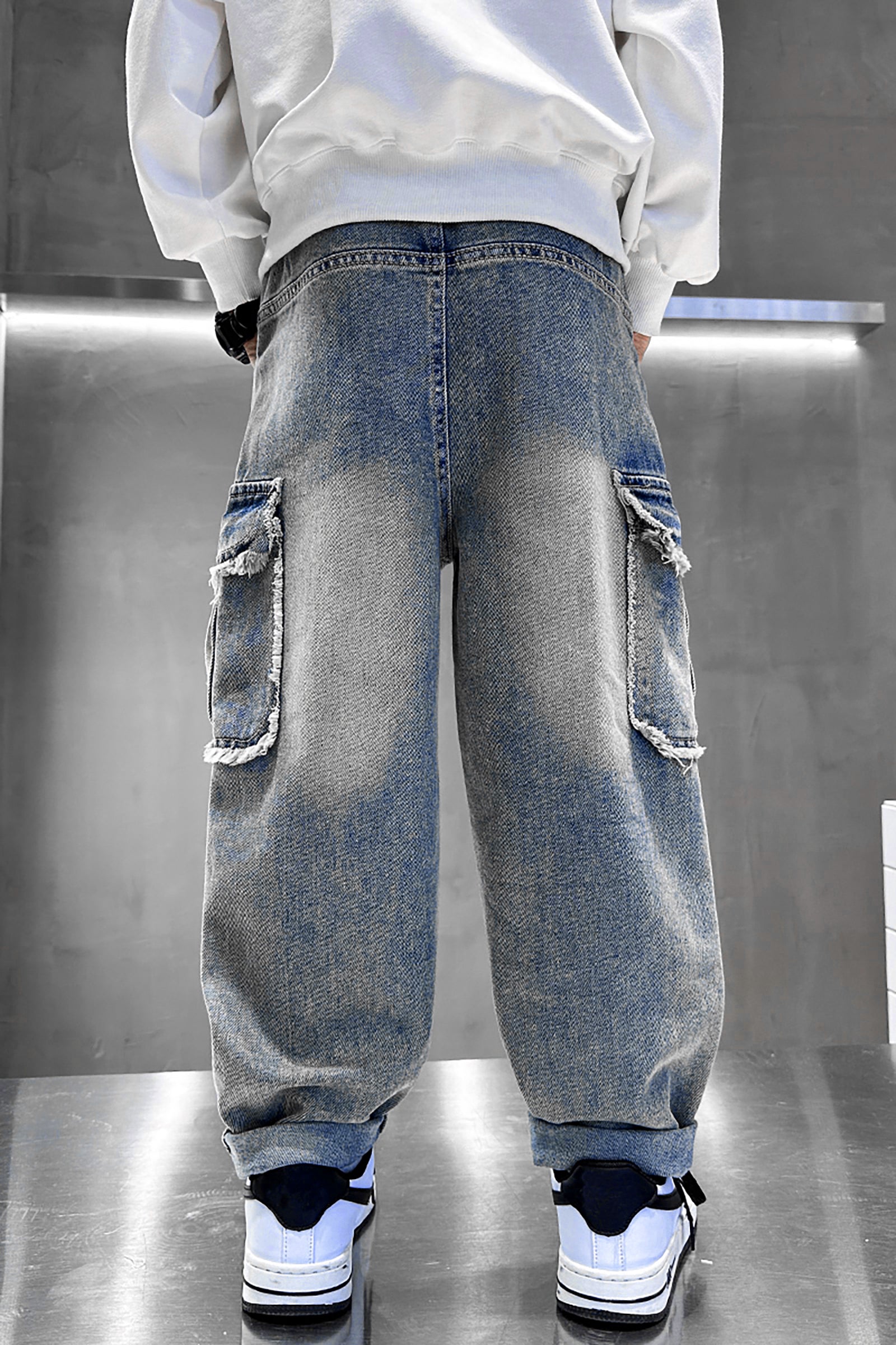 Boys Blue Raw Pocket Cargo Jeans