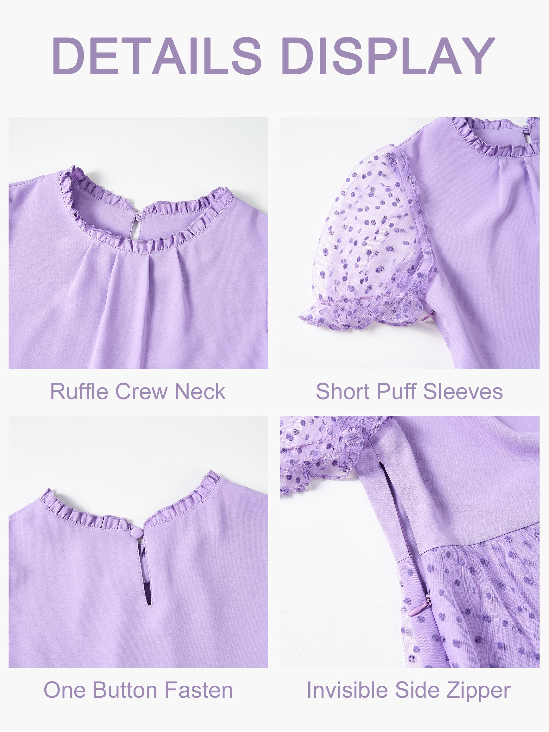 Rolanko Girls Contrast Mesh Ruffle Crew Neck Elegant Flower Wedding Prom Summer Dress