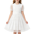 Load image into Gallery viewer, Rolanko Girls Contrast Mesh Ruffle Crew Neck Elegant Flower Wedding Prom Summer Dress
