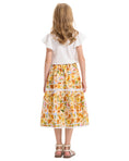 Load image into Gallery viewer, Rolanko Girls Floral Print A-Line High Waist Tiered Boho Maxi Skirt with Lace Trim
