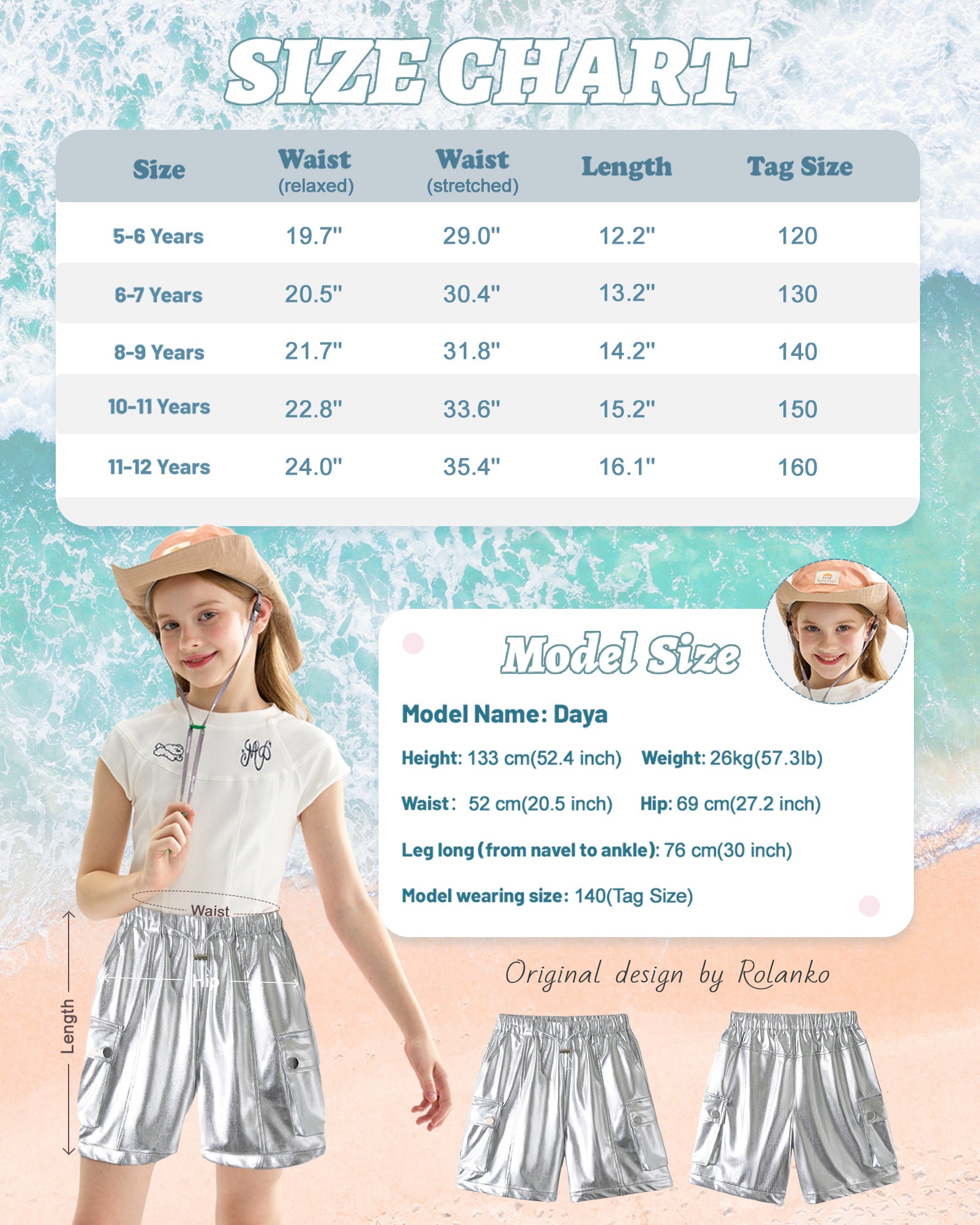 Rolanko Girls Cargo Lightweight Parachute Short Pants with Pockets