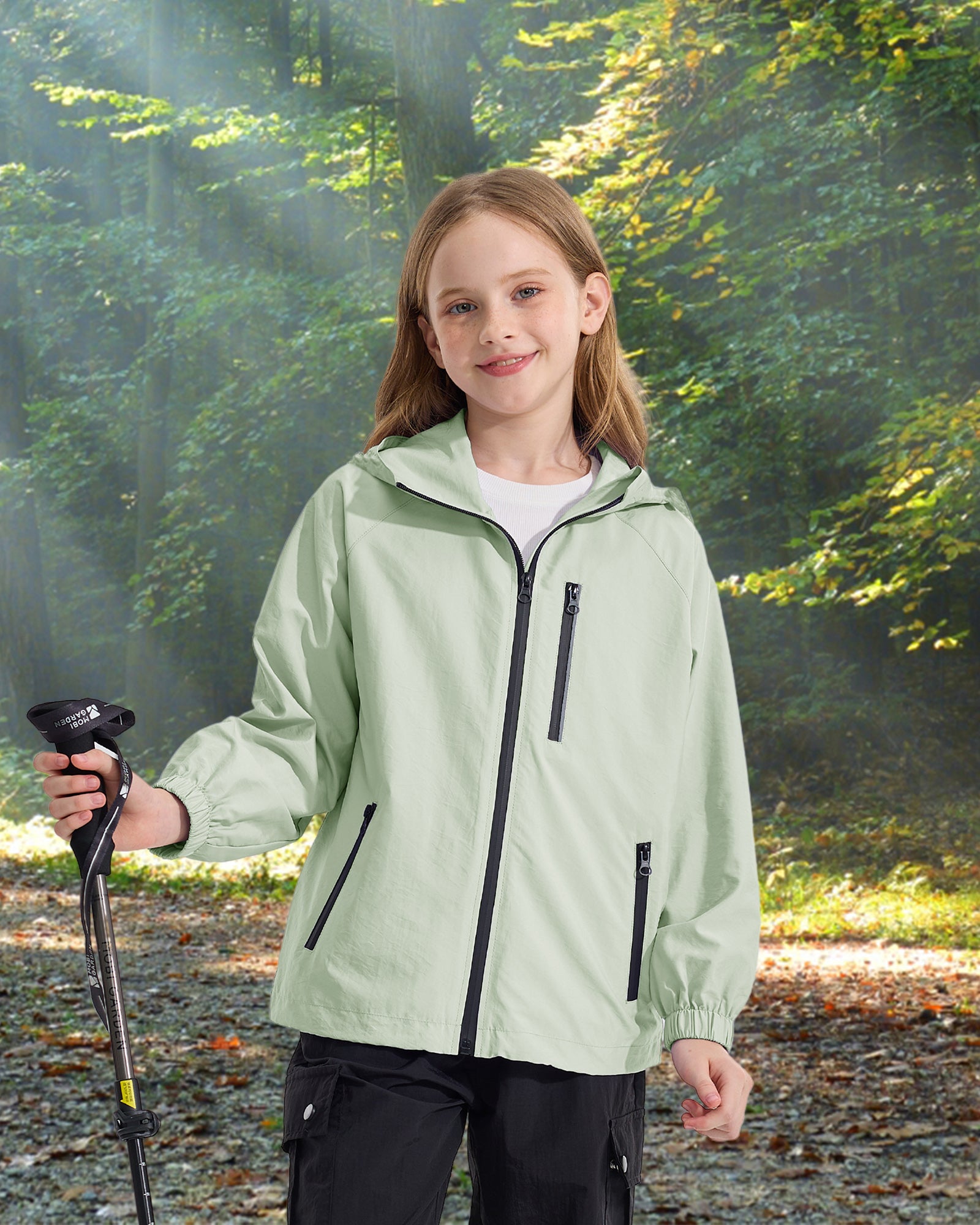 Girls' Solid Colour Windproof Jacket with Reflective Stripes