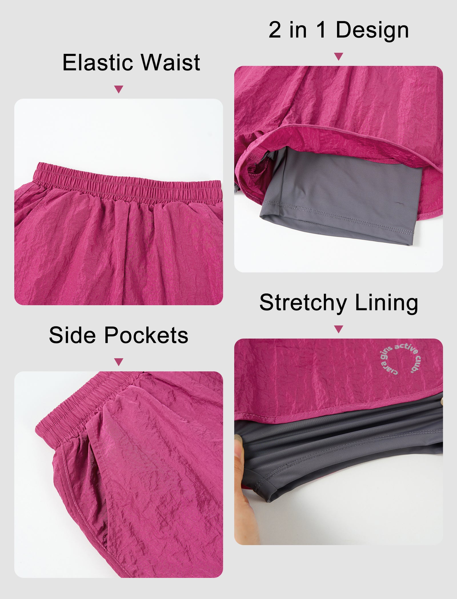 Rolanko Girls 2 in 1 Athletic Quick Dry Shorts