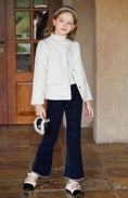 Load image into Gallery viewer, Rolanko Girls Chenille Silver Threaded with Pearls Sparkly Corduroy Flare Trousers
