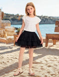 Load image into Gallery viewer, Rolanko Girls Lace Mini Skirts Ruffle Pleated Tiered High Waist Flowy Skorts
