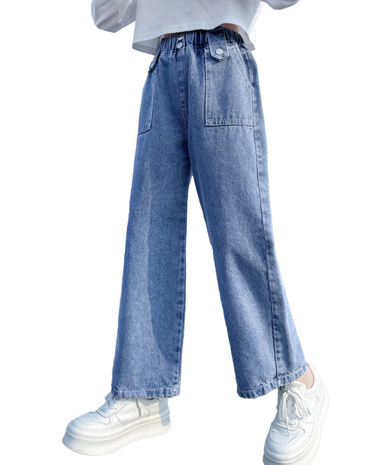 Jeans classici da ragazza a vita alta con gamba larga 