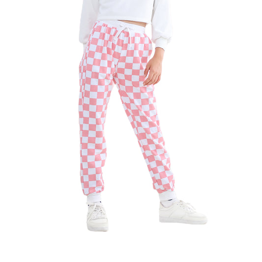 Pantaloni sportivi con coulisse da esterno per pantaloni scozzesi rosa verdi da ragazza 