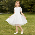 Load image into Gallery viewer, Rolanko Girls Contrast Mesh Ruffle Crew Neck Elegant Flower Wedding Prom Summer Dress
