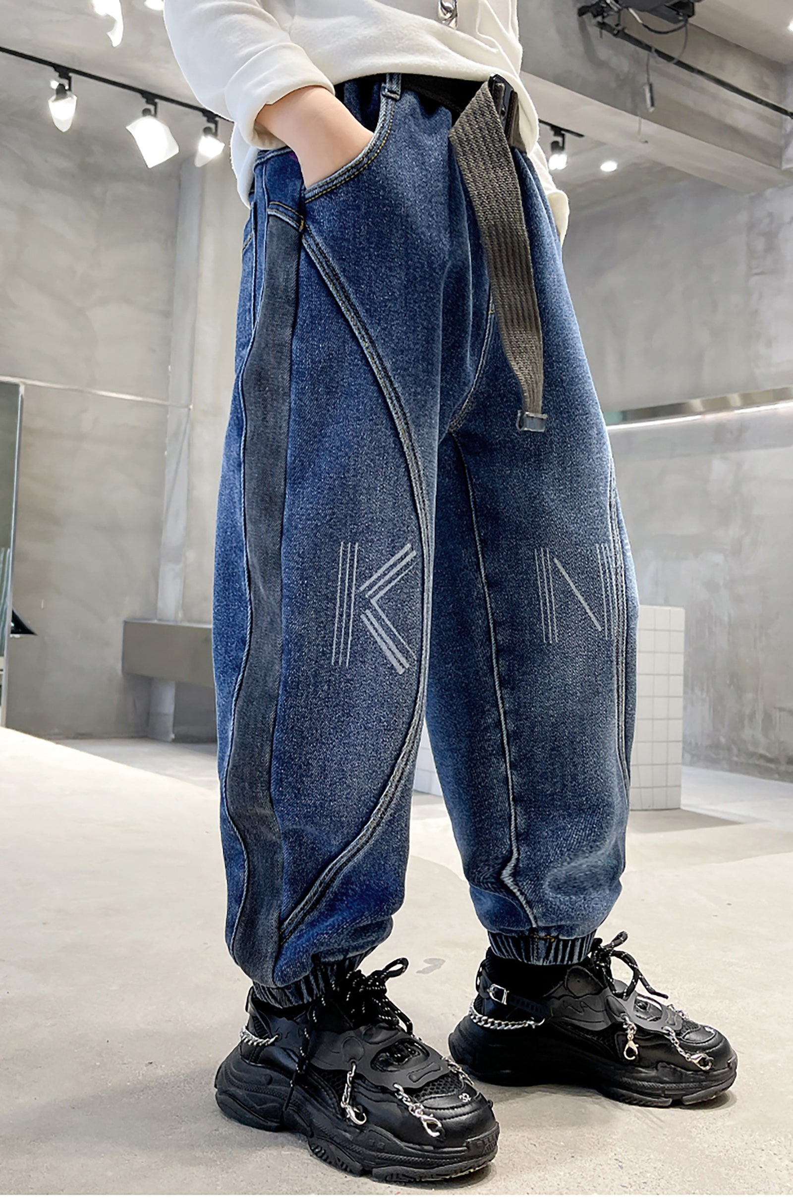 Boys Blue Patchwork Color Block Jeans