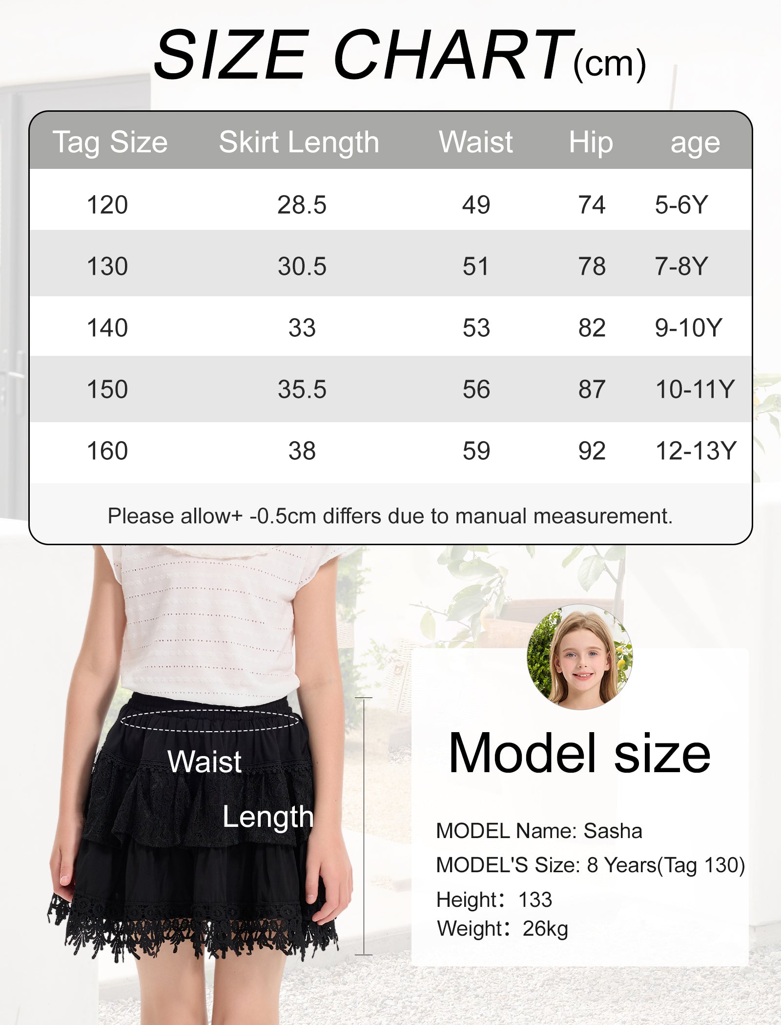 Rolanko Girls Lace Mini Skirts Ruffle Pleated Tiered High Waist Flowy Skorts