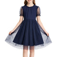 Load image into Gallery viewer, Rolanko Girls Contrast Mesh Ruffle Crew Neck Elegant Flower Wedding Prom Summer Dress
