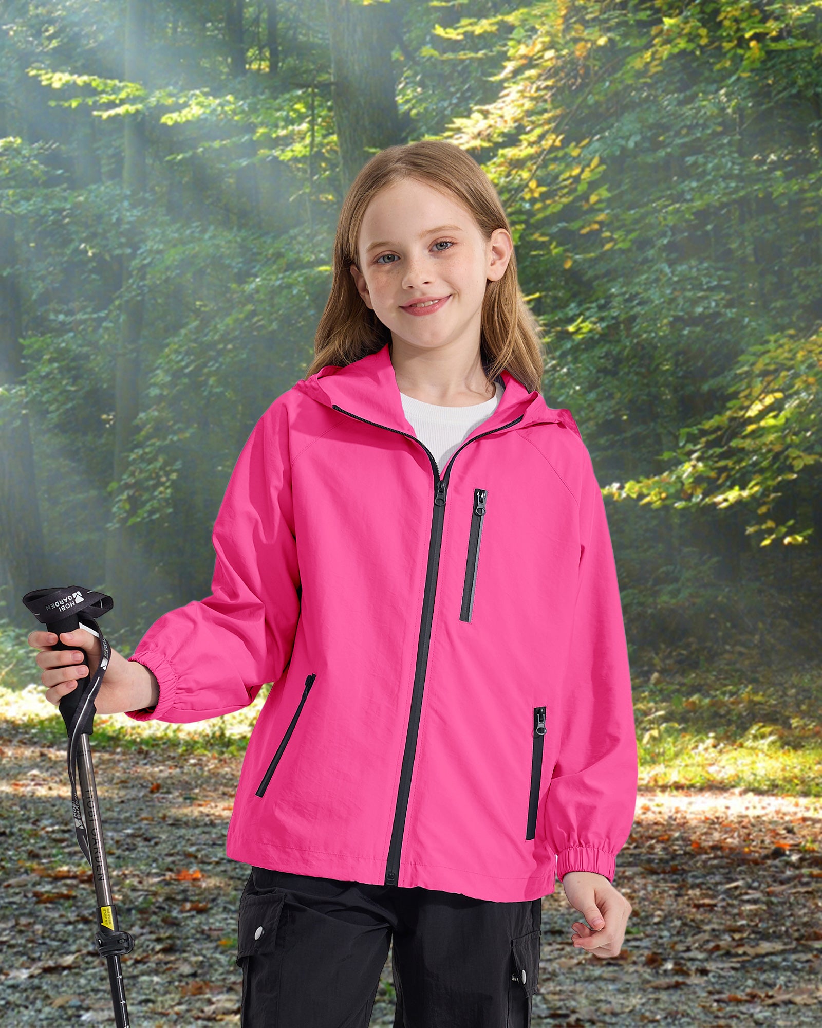 Girls' Solid Colour Windproof Jacket with Reflective Stripes