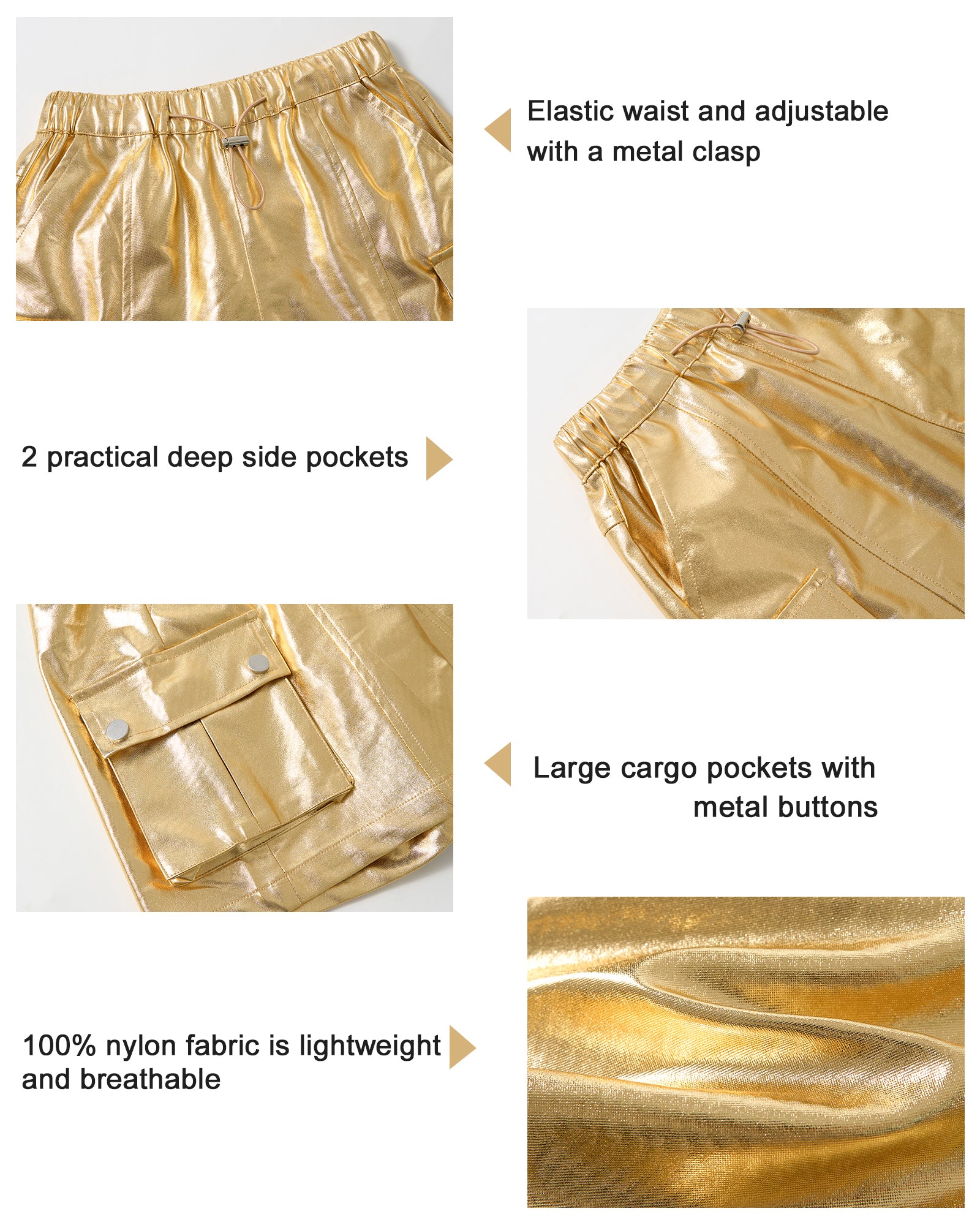 Rolanko Girls Cargo Lightweight Parachute Short Pants with Pockets