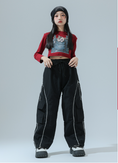 Load image into Gallery viewer, Girl's Black Reflective Strip Outdoor Dance Cargo Pants
