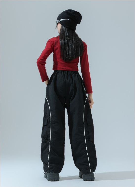 Girl's Black Reflective Strip Outdoor Dance Cargo Pants