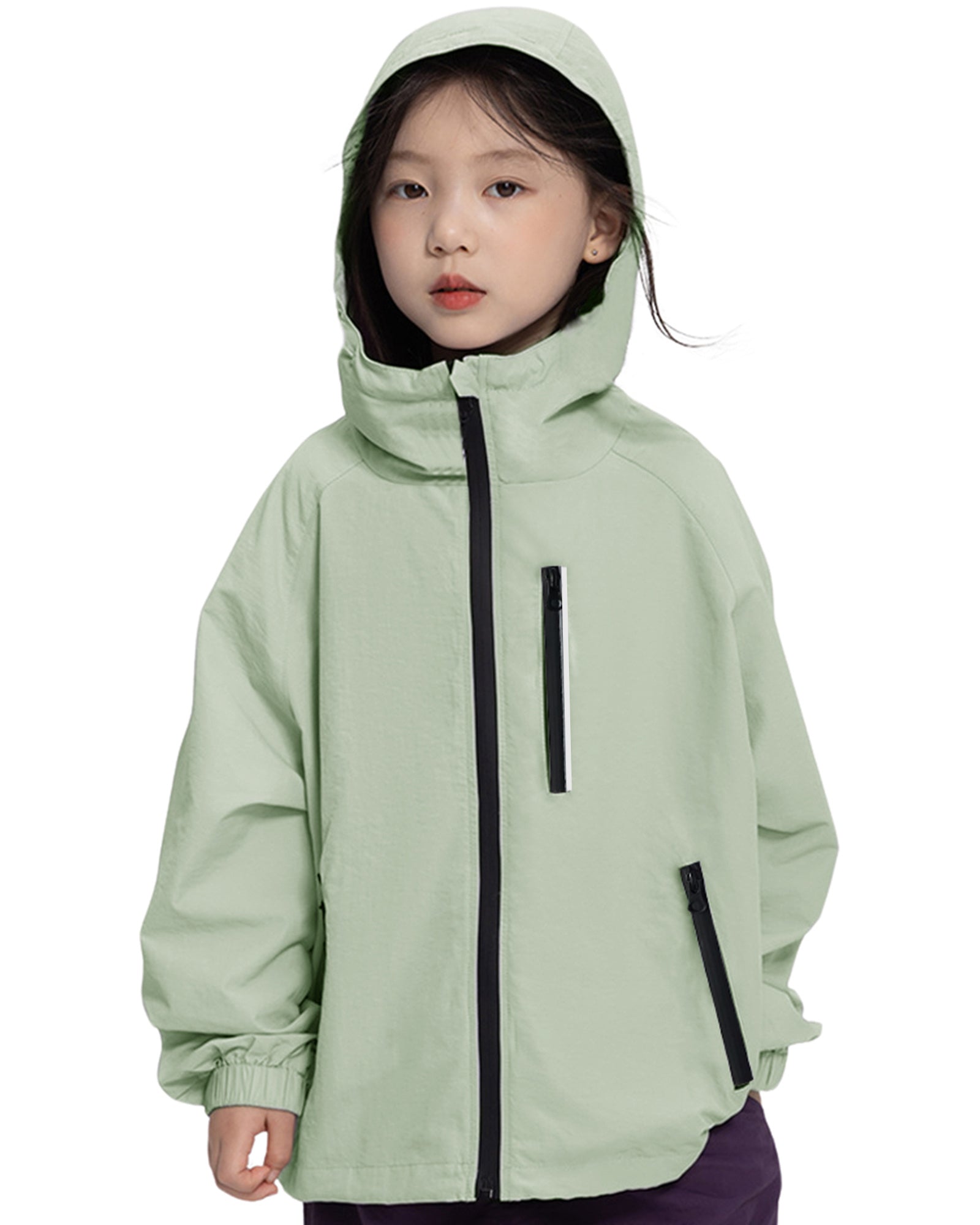 Girls' Solid Colour Windproof Jacket with Reflective Stripes