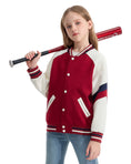 Load image into Gallery viewer, Girls Varsity Jackets Baseball Bomber Color Block Jacket Outwear With Pockets
