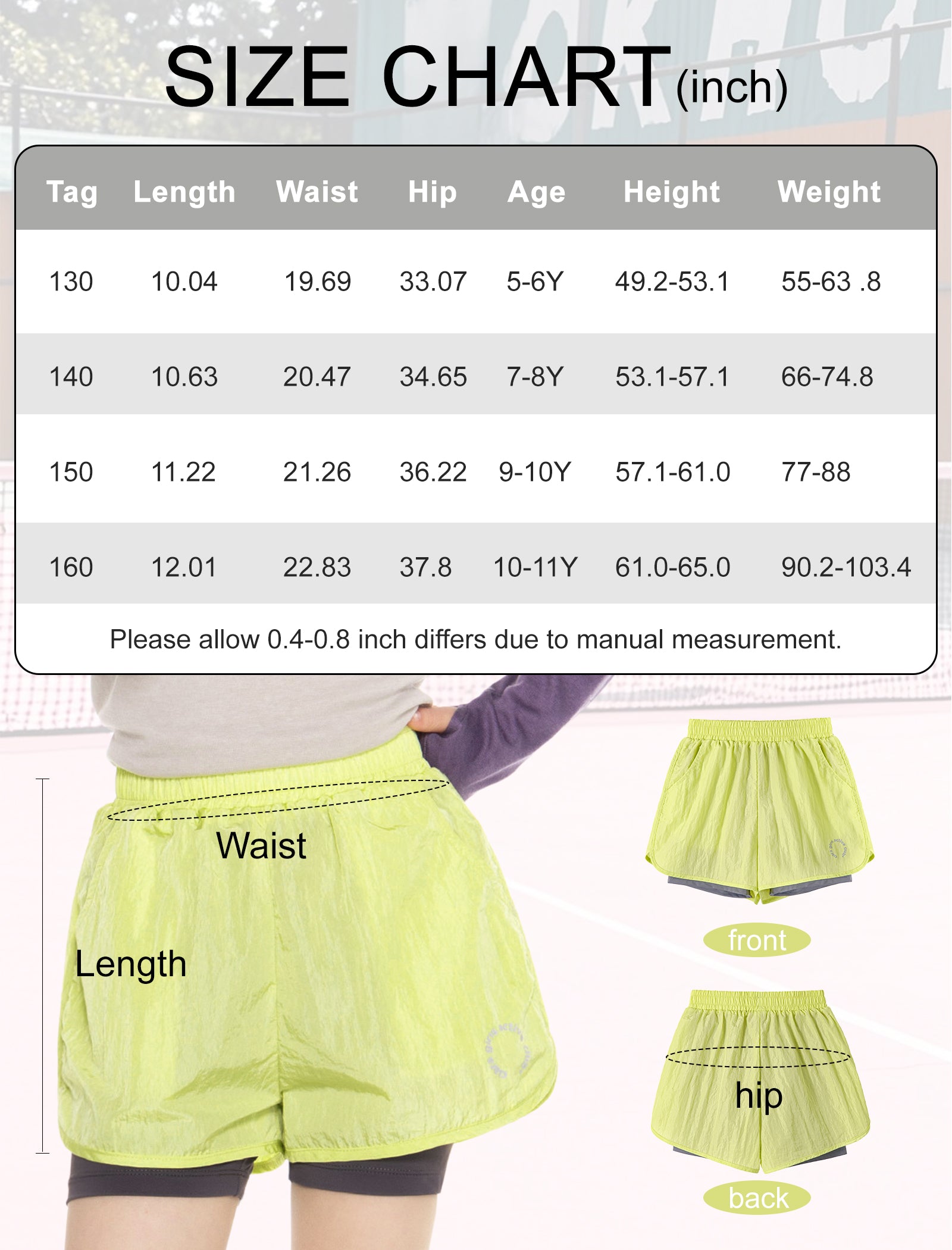Rolanko Girls 2 in 1 Athletic Quick Dry Shorts