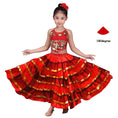 Load image into Gallery viewer, Girls Spanish Flamenco Skirt Gypsy Belly Dancer Performance Costume Set
