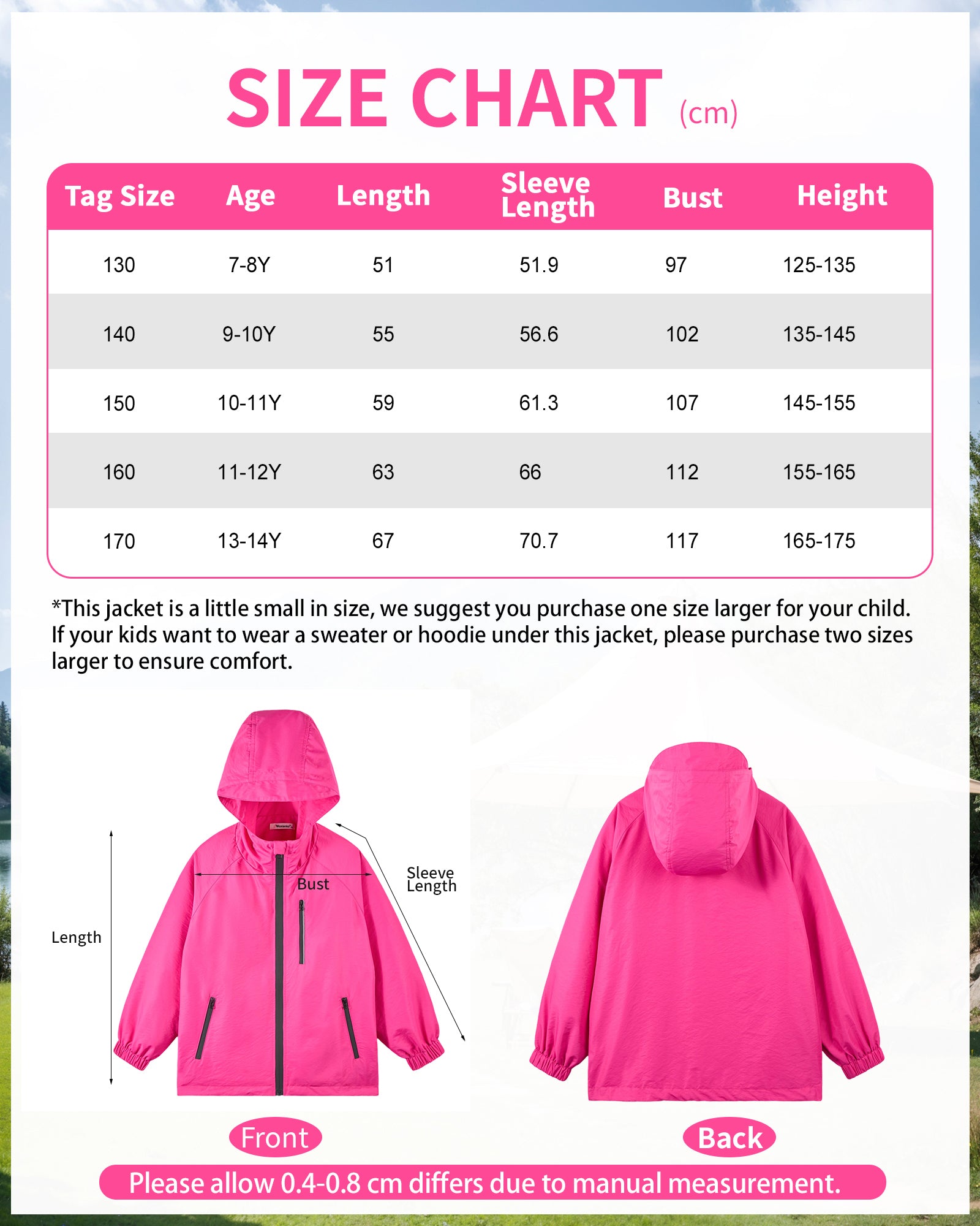 Girls' Solid Colour Windproof Jacket with Reflective Stripes