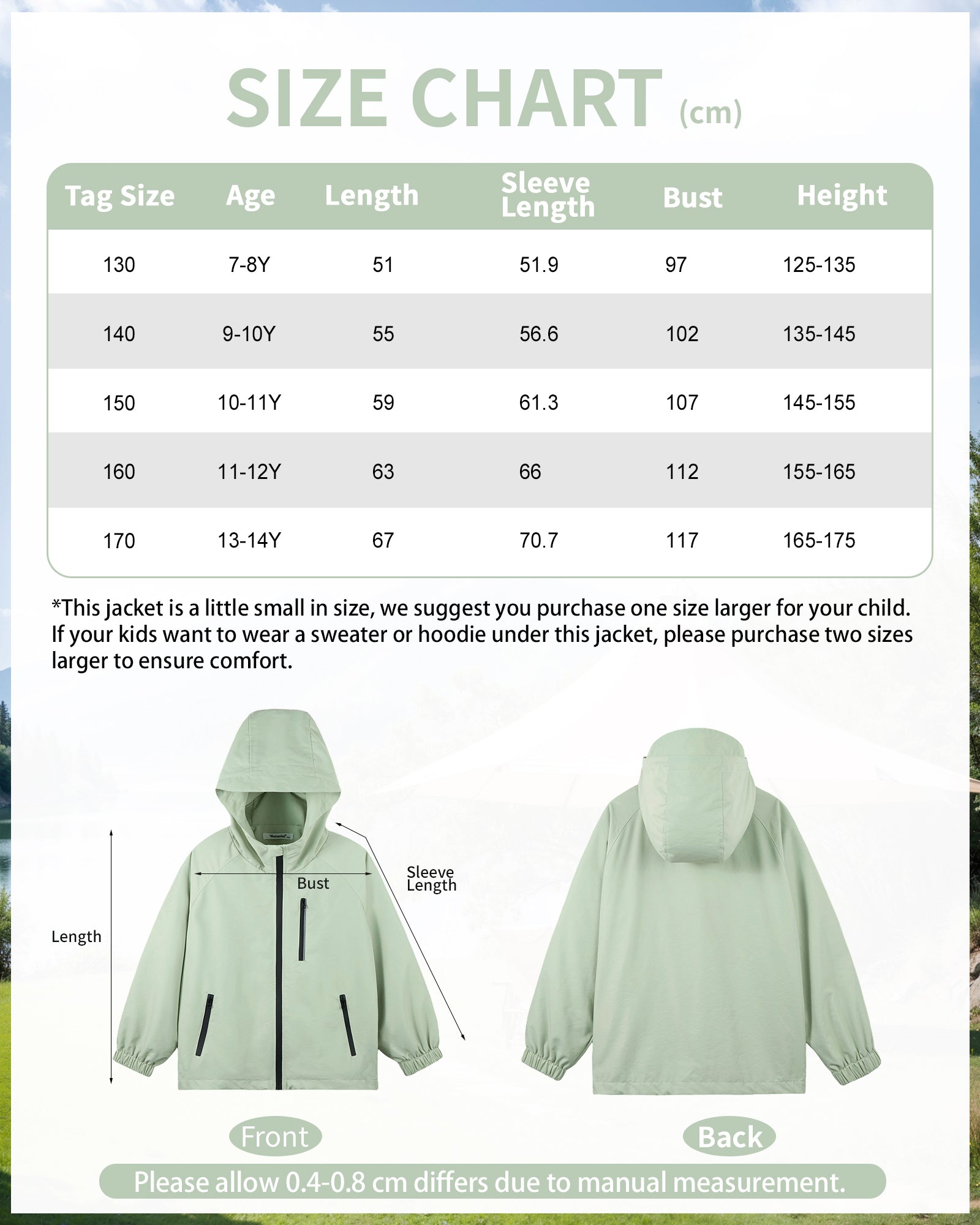 Girls' Solid Colour Windproof Jacket with Reflective Stripes