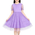Load image into Gallery viewer, Rolanko Girls Contrast Mesh Ruffle Crew Neck Elegant Flower Wedding Prom Summer Dress

